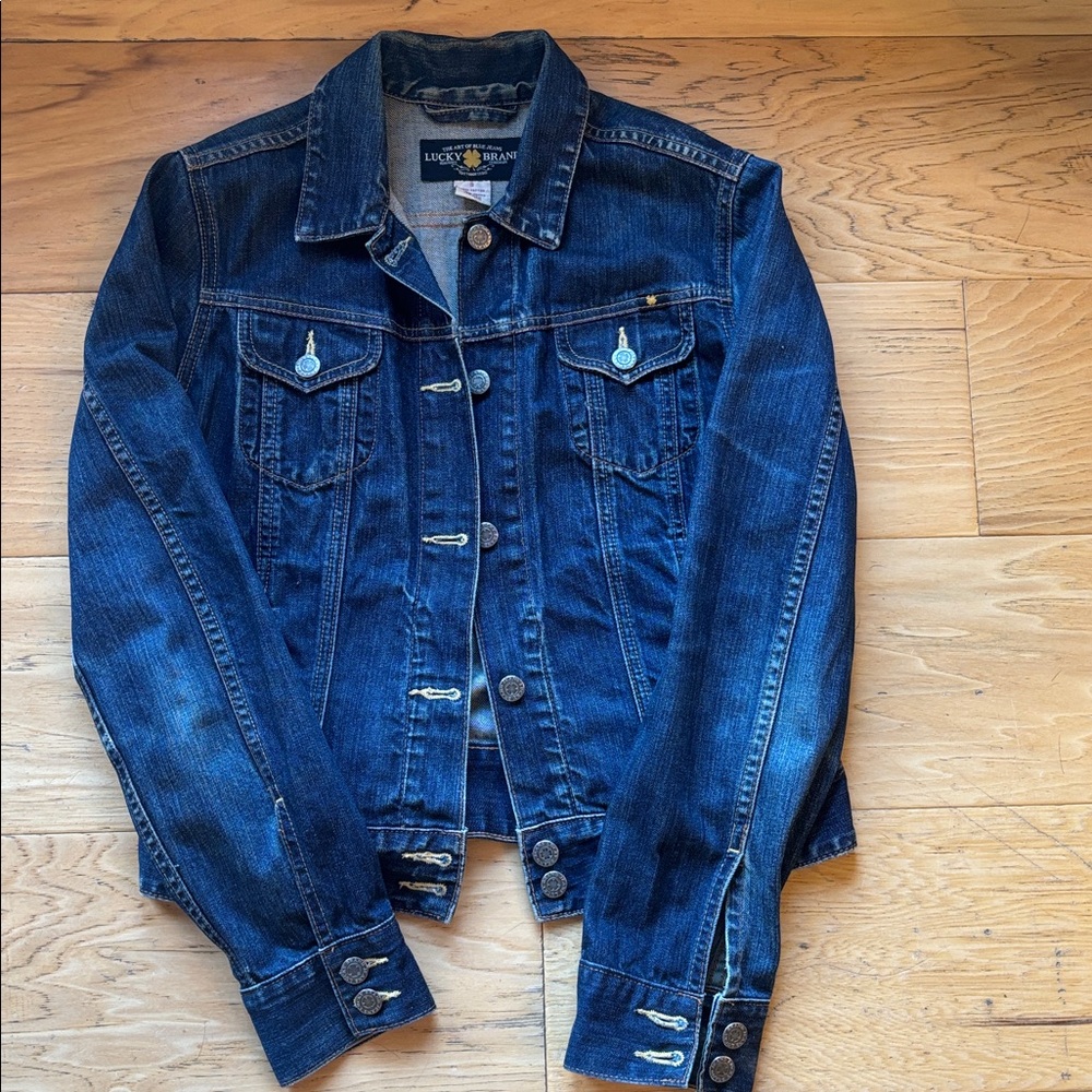 Lucky Brand Navy and Gold Denim Jacket Label Detail